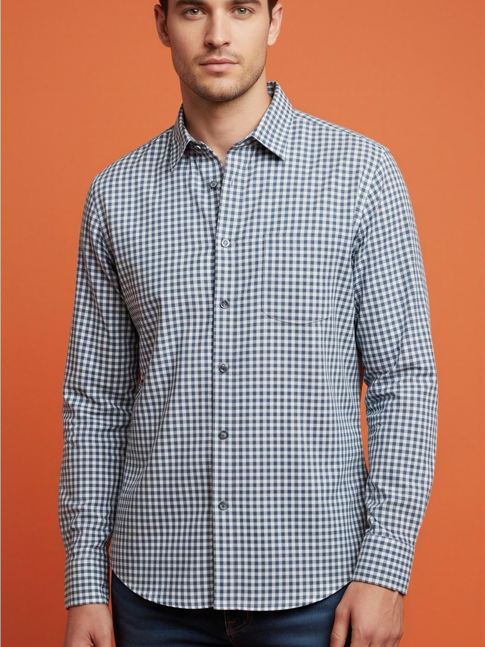 J.Crew Mens Blue & White Gingham CheckLong Sleeve Cotton Shirt Size M Blue White